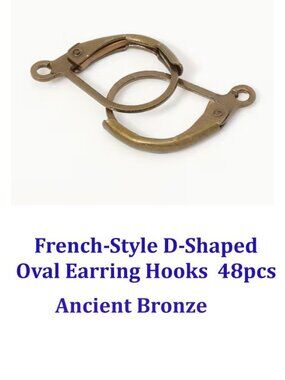 French-Style D-Shaped Oval Earring Hooks  48 Pcs  Ancient Bronze